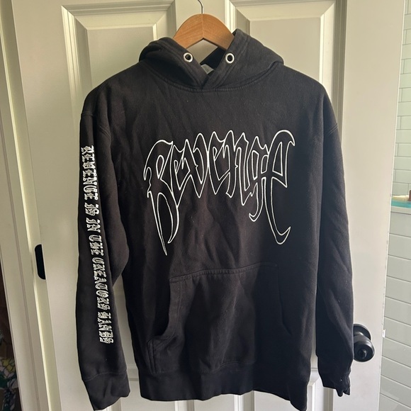 EUC Revenge hoodie xxxtentacion 2017 black & white outline "kill" hoodie. Size M - Picture 3 of 10